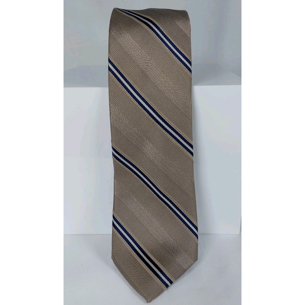 MICHAEL KORS Silk Necktie Tan Navy Striped Tie 3.5"x58"